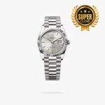 [Super Clone] Rolex Daydate 36 mm President Fluted Bezel Silver Dial 128239