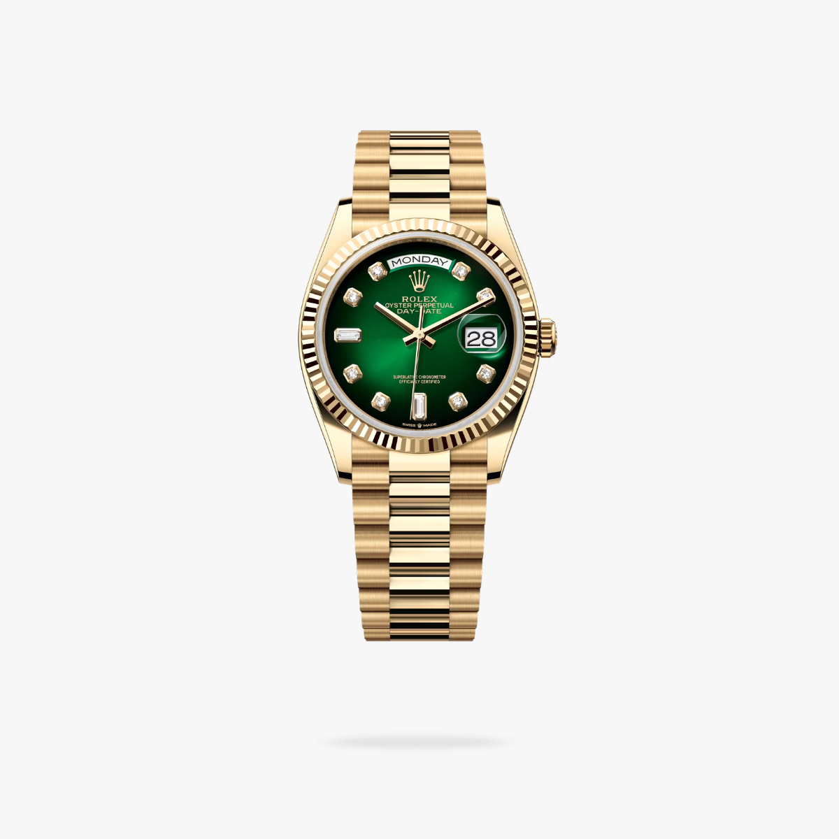 CEL-W-RL-106.png Rolex Daydate 36 mm President Fluted Bezel Blue ombre set with diamonds Dial 128238 - Image 1