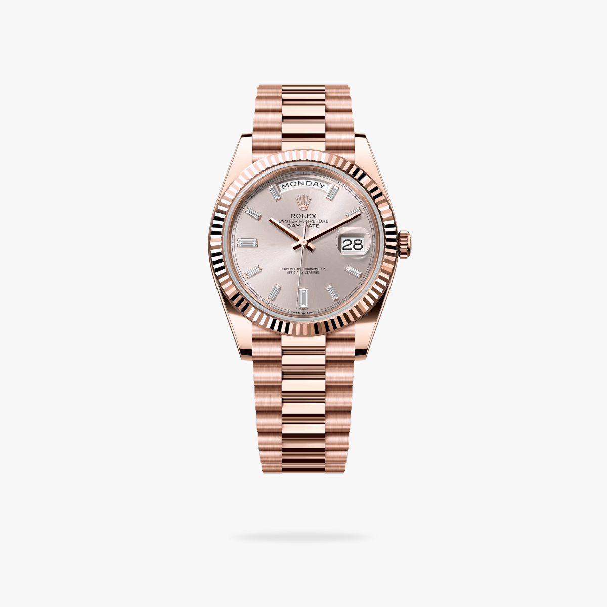 CEL-W-RL-118.png Rolex Daydate 40 mm President Fluted Bezel Sundust set with diamonds Dial 228235 - Image 1